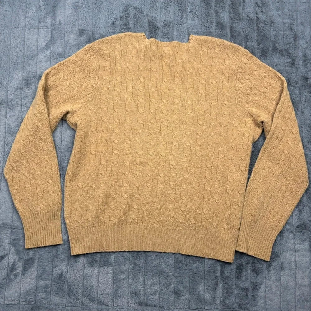 Polo Ralph Lauren Mens XXL Camel Tan Cable Knit 100% Lambswool Crewneck Sweater